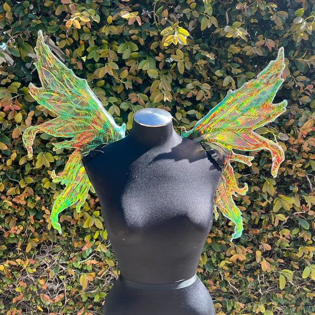Black Green Iridescent Dark Fairy Wing Mini Coachella Burningman