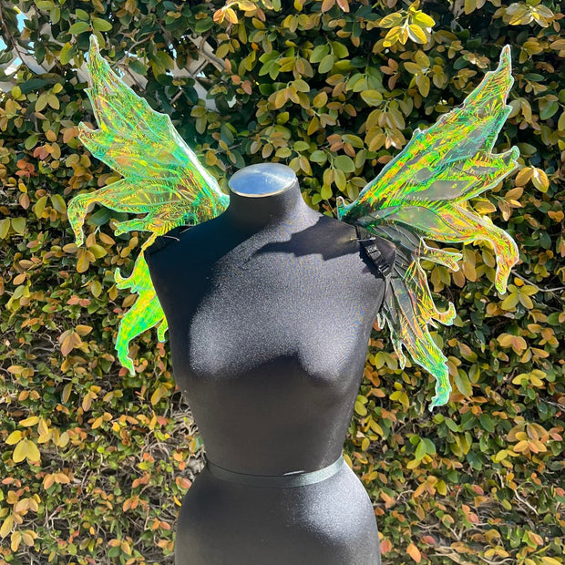 Black Green Iridescent Dark Fairy Wing Mini Coachella Burningman
