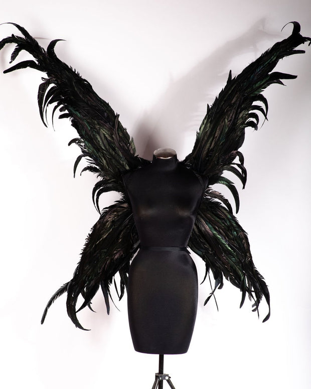 Black Large Celestial Handmade Custom Couture Rooster Feather Angel Wings - Victoria's Secret Inspired
