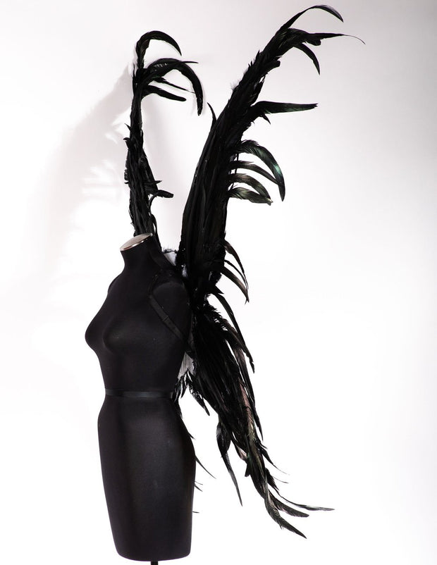 Black Large Celestial Handmade Custom Couture Rooster Feather Angel Wings - Victoria's Secret Inspired