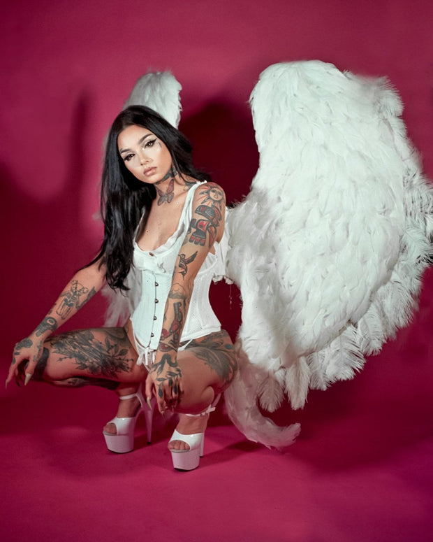Handmade Custom Couture White Feather Ultra Deluxe Cupid Angel Wings - Victoria's Secret Inspired - as seen on Troye Sivan
