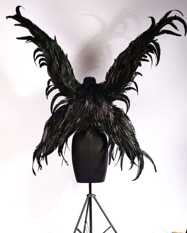 Black Large Celestial Handmade Custom Couture Rooster Feather Angel Wings - Victoria's Secret Inspired